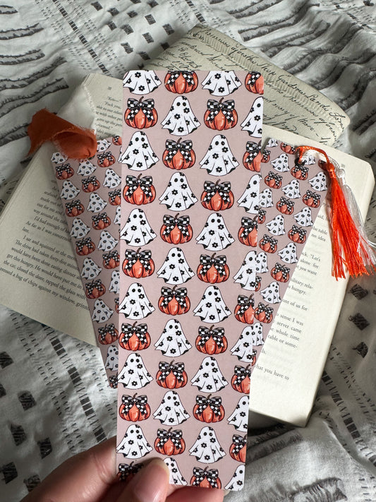 Ghost and Pumpkin Coquette Bookmark