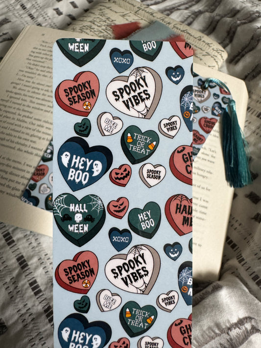 Blue Spooky Candy Hearts Bookmark