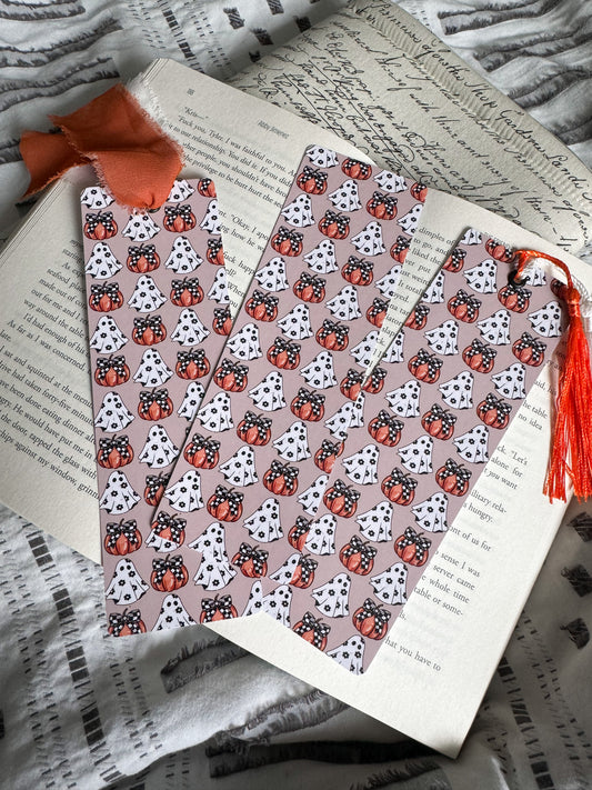 Ghost and Pumpkin Coquette Bookmark