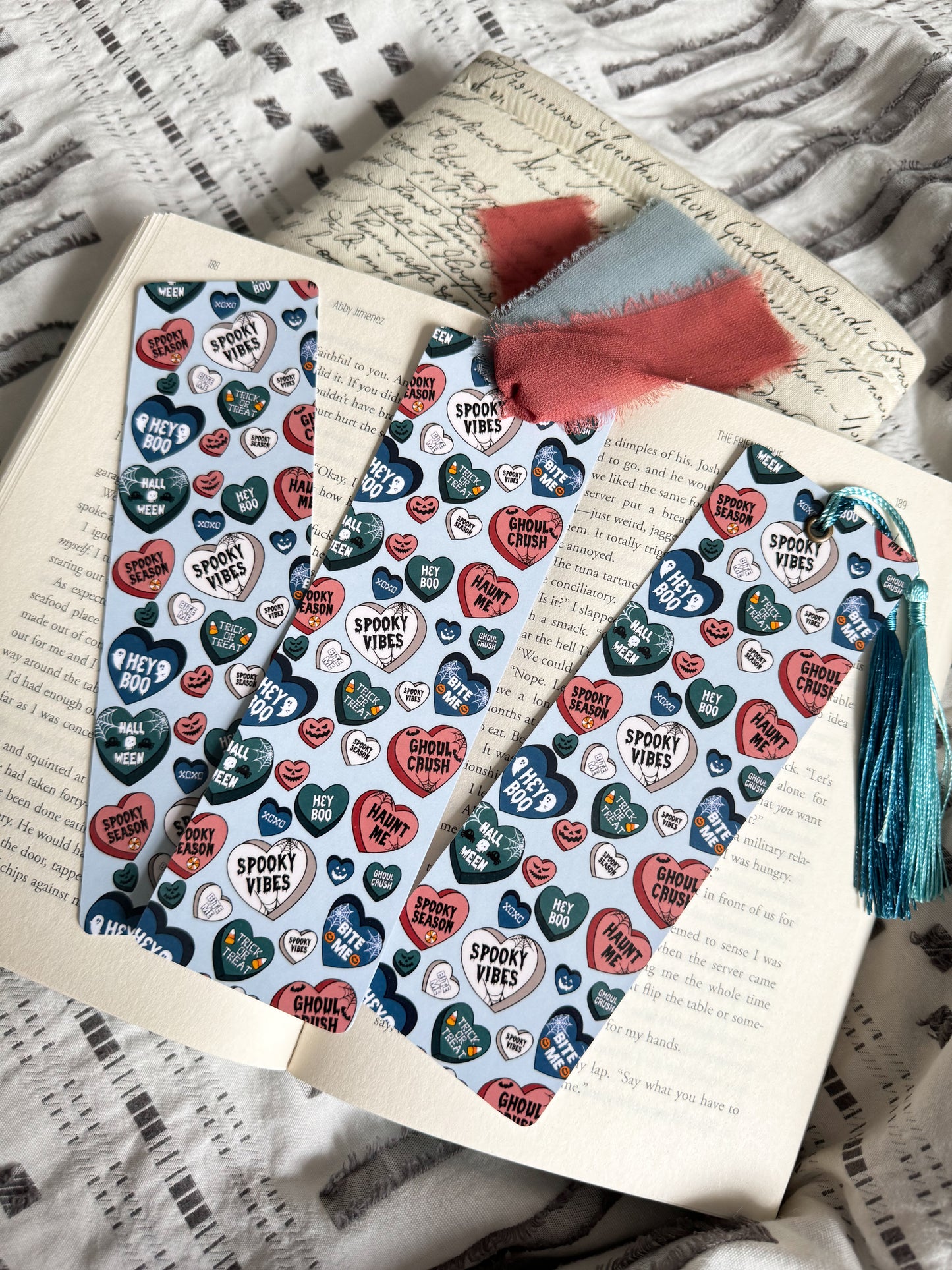 Blue Spooky Candy Hearts Bookmark